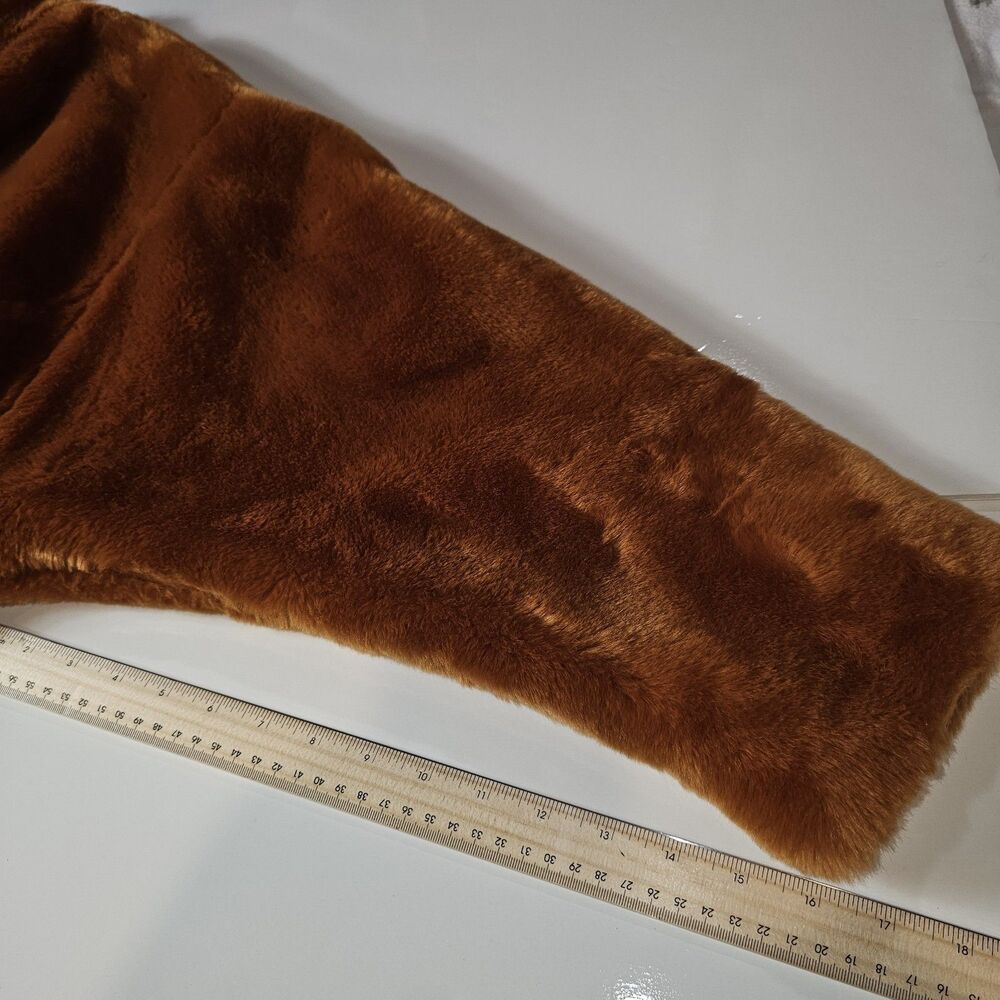 Free People Furry Bomber Jacket Brown/ Orange Zip Up Cozy XS - Picture 12 of 15